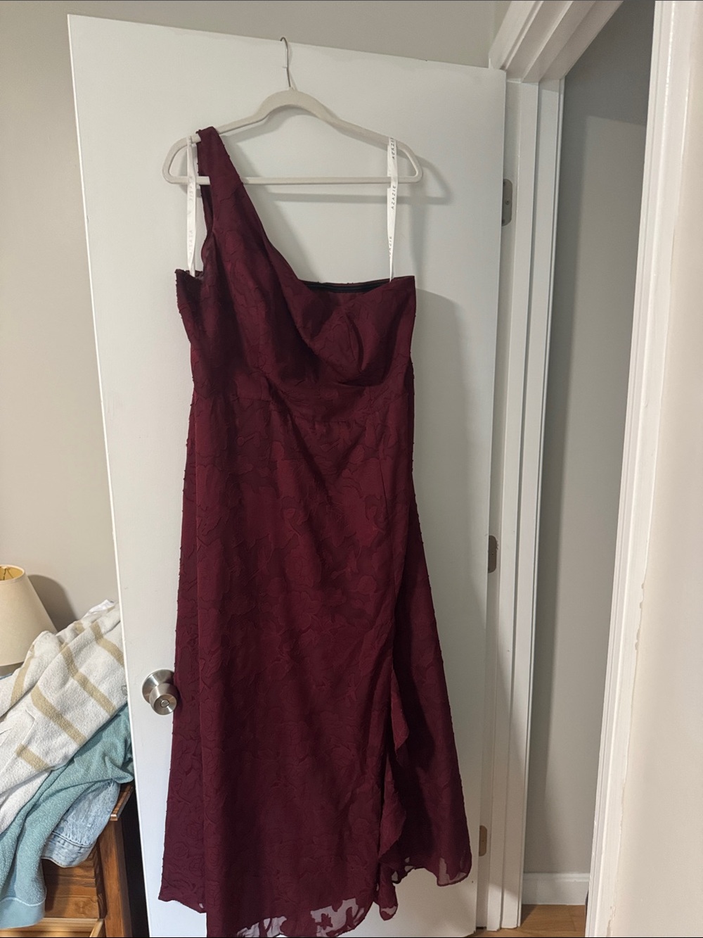 Azazie One-Shoulder Wine Red Lace Evening Dress